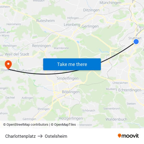 Charlottenplatz to Ostelsheim map