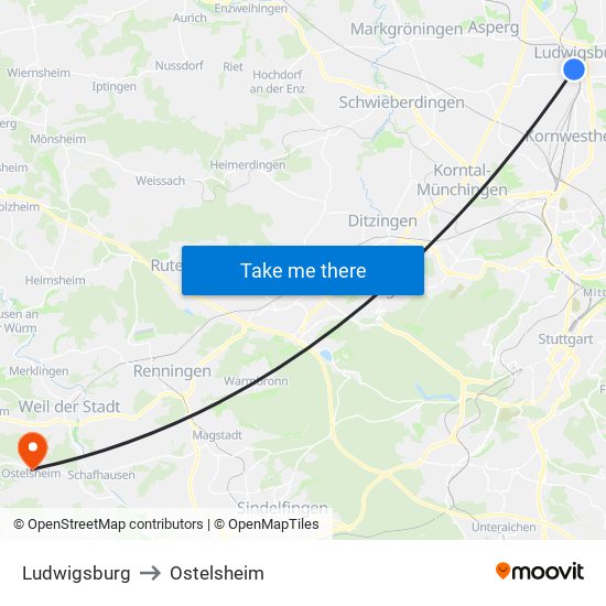 Ludwigsburg to Ostelsheim map