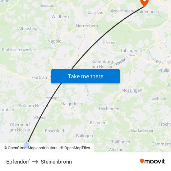 Epfendorf to Steinenbronn map