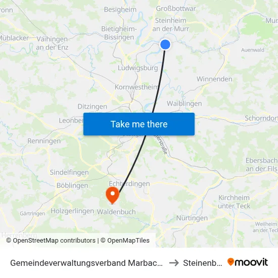 Gemeindeverwaltungsverband Marbach am Neckar to Steinenbronn map