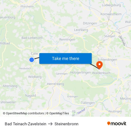 Bad Teinach-Zavelstein to Steinenbronn map