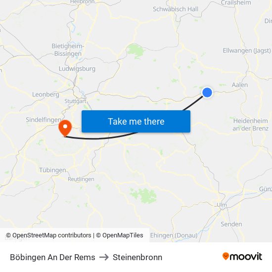 Böbingen An Der Rems to Steinenbronn map