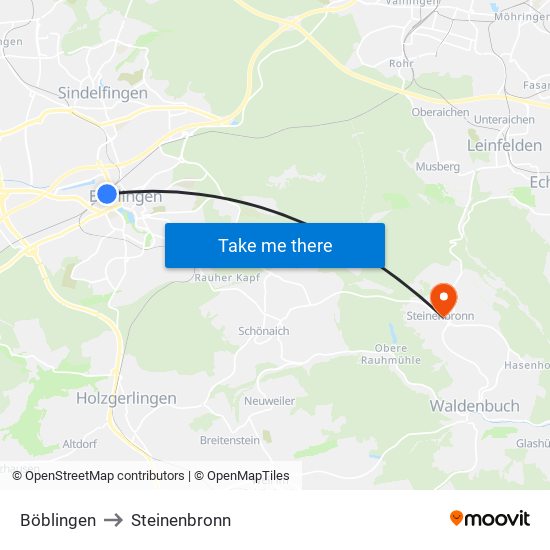Böblingen to Steinenbronn map