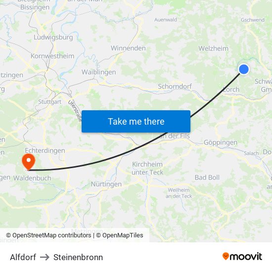 Alfdorf to Steinenbronn map
