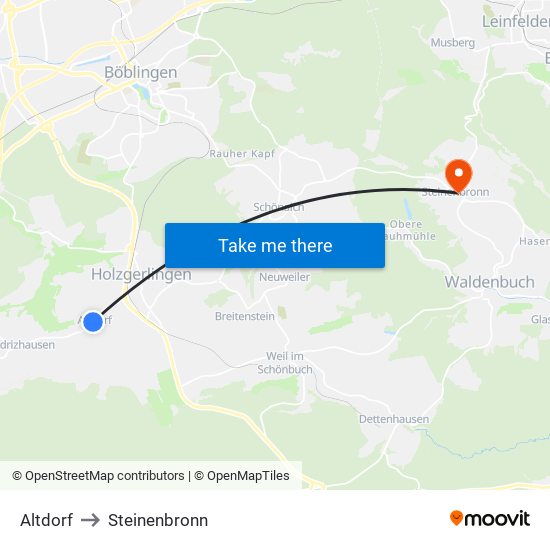 Altdorf to Steinenbronn map