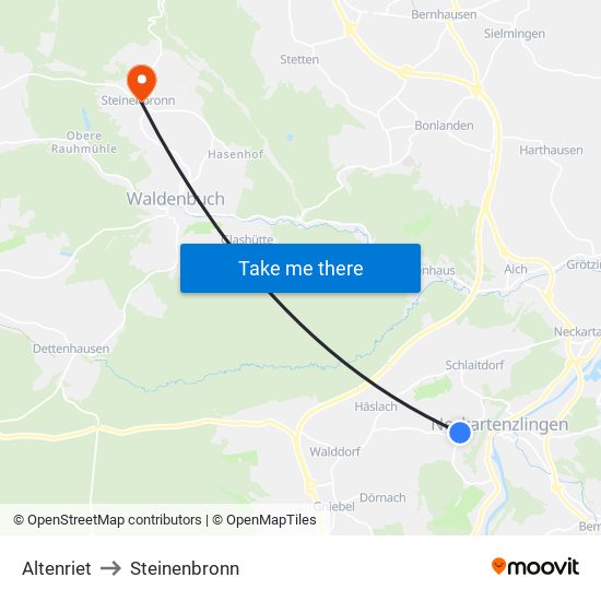 Altenriet to Steinenbronn map