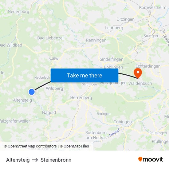 Altensteig to Steinenbronn map