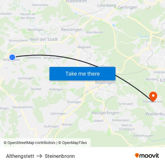 Althengstett to Steinenbronn map