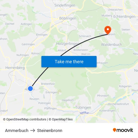 Ammerbuch to Steinenbronn map