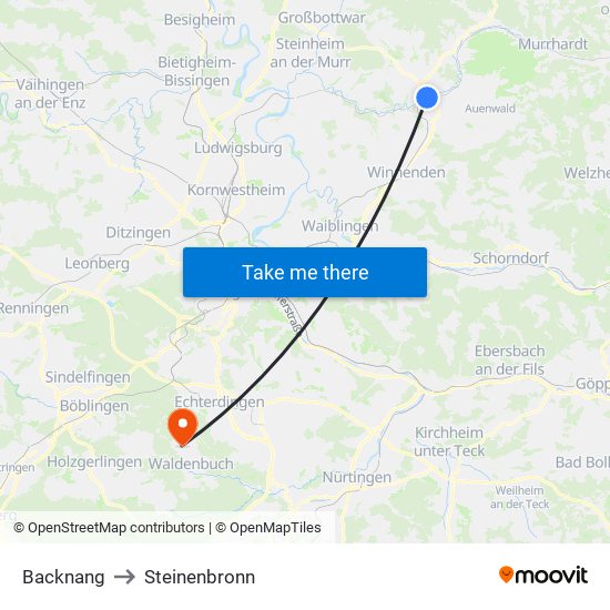 Backnang to Steinenbronn map