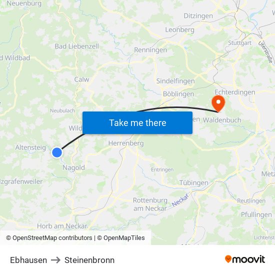 Ebhausen to Steinenbronn map