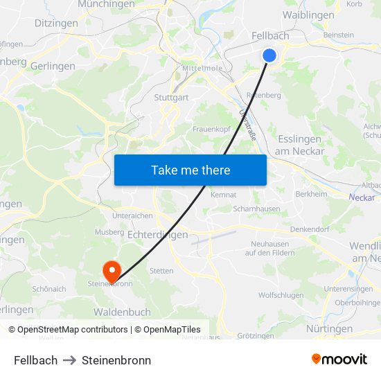 Fellbach to Steinenbronn map