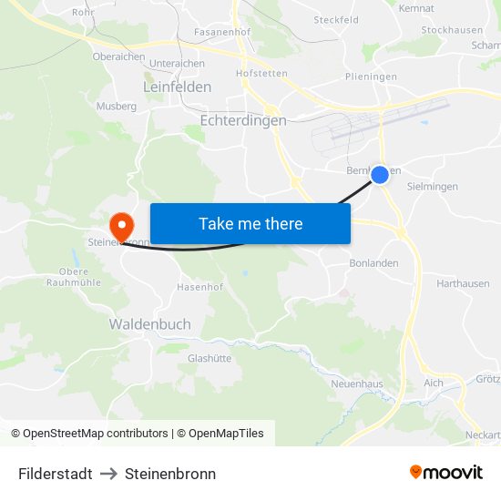 Filderstadt to Steinenbronn map