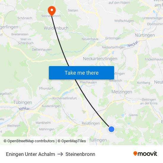 Eningen Unter Achalm to Steinenbronn map