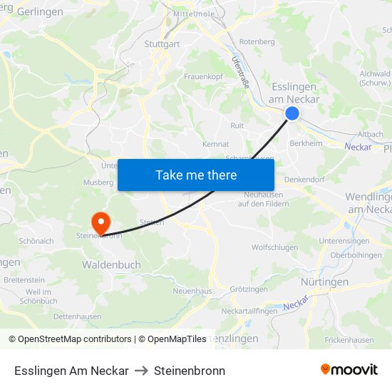 Esslingen Am Neckar to Steinenbronn map