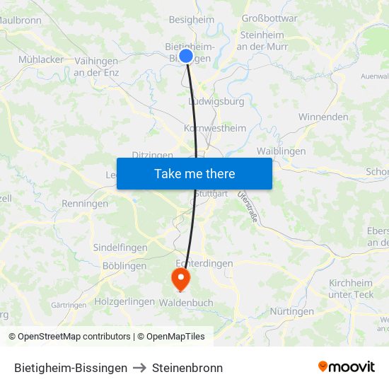 Bietigheim-Bissingen to Steinenbronn map