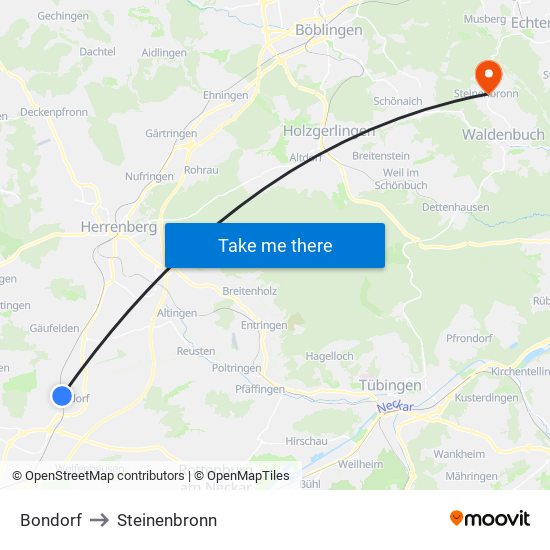 Bondorf to Steinenbronn map