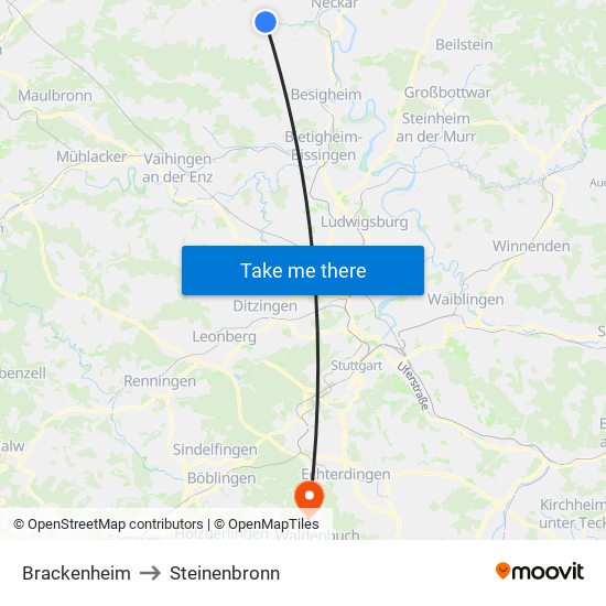 Brackenheim to Steinenbronn map