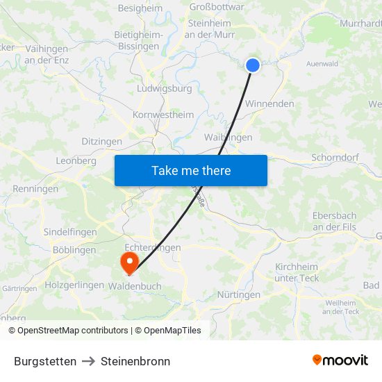 Burgstetten to Steinenbronn map