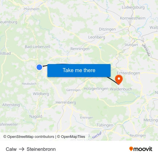 Calw to Steinenbronn map