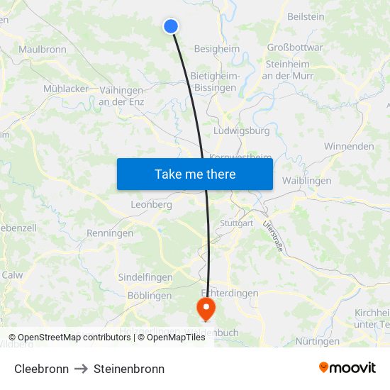 Cleebronn to Steinenbronn map