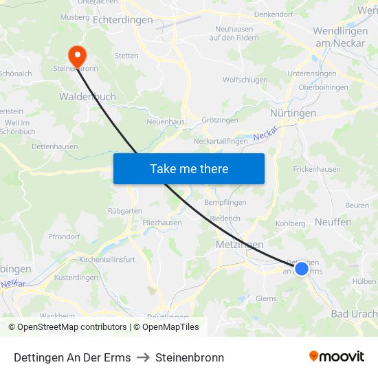 Dettingen An Der Erms to Steinenbronn map