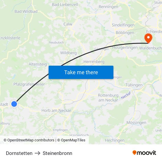 Dornstetten to Steinenbronn map