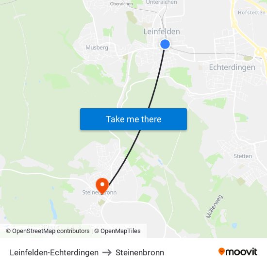 Leinfelden-Echterdingen to Steinenbronn map