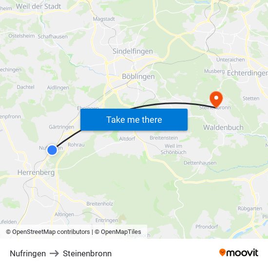 Nufringen to Steinenbronn map