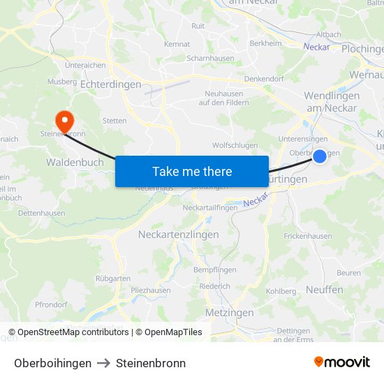 Oberboihingen to Steinenbronn map