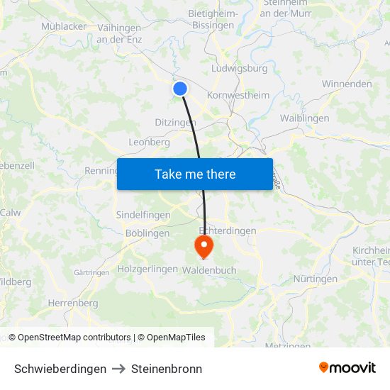 Schwieberdingen to Steinenbronn map