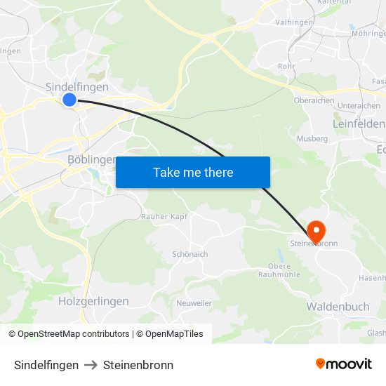 Sindelfingen to Steinenbronn map