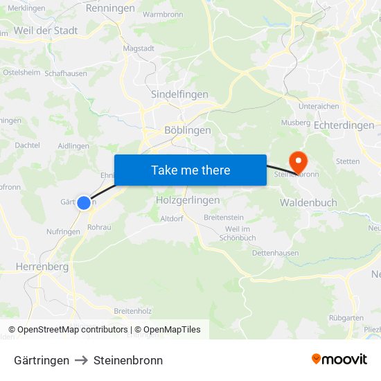 Gärtringen to Steinenbronn map
