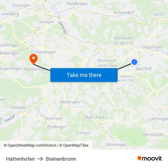 Hattenhofen to Steinenbronn map