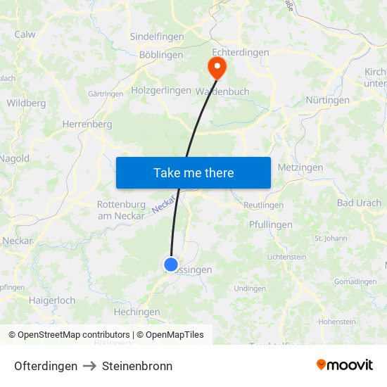 Ofterdingen to Steinenbronn map