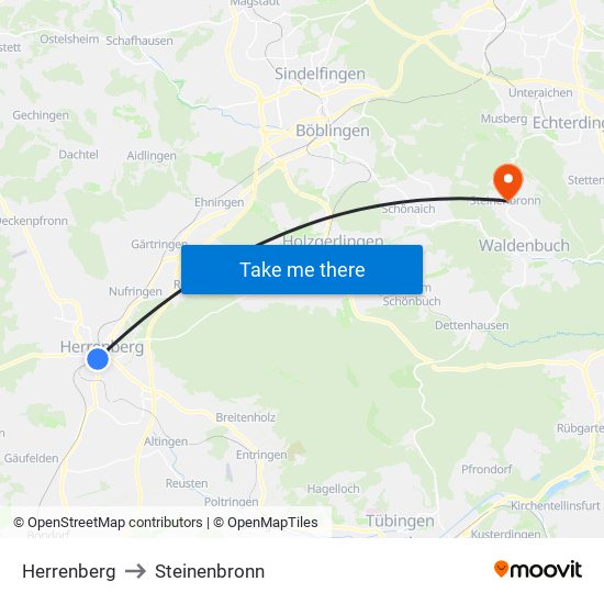 Herrenberg to Steinenbronn map