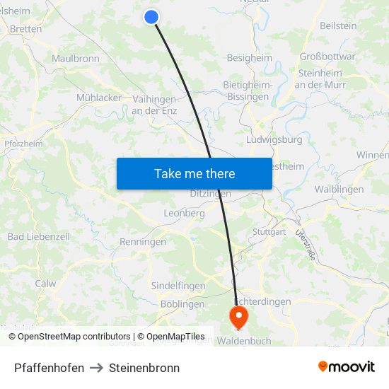 Pfaffenhofen to Steinenbronn map