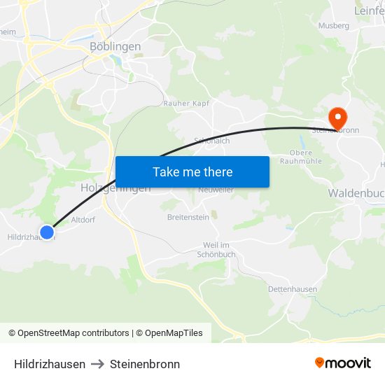 Hildrizhausen to Steinenbronn map