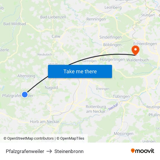 Pfalzgrafenweiler to Steinenbronn map