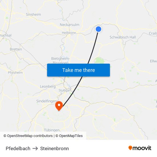 Pfedelbach to Steinenbronn map