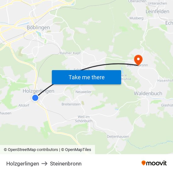 Holzgerlingen to Steinenbronn map