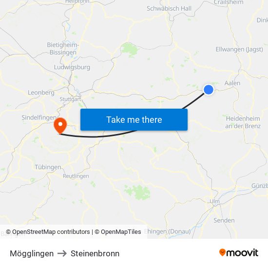 Mögglingen to Steinenbronn map