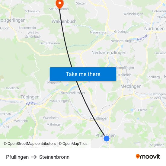 Pfullingen to Steinenbronn map