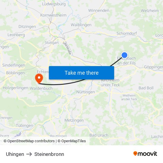 Uhingen to Steinenbronn map