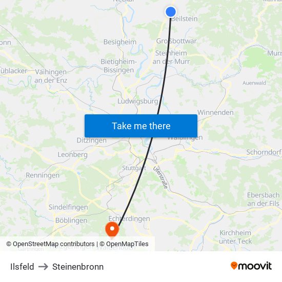 Ilsfeld to Steinenbronn map