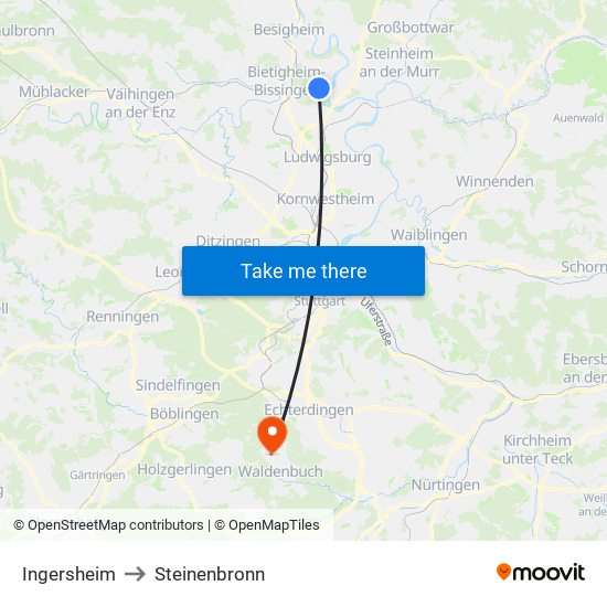 Ingersheim to Steinenbronn map