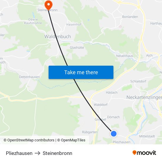 Pliezhausen to Steinenbronn map