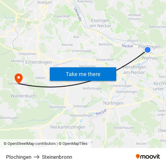 Plochingen to Steinenbronn map