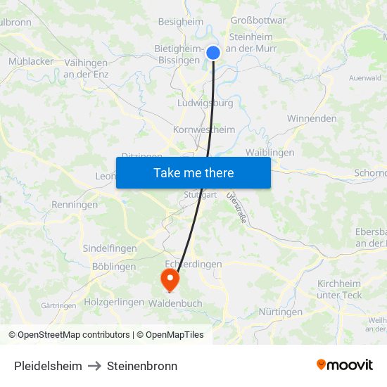 Pleidelsheim to Steinenbronn map