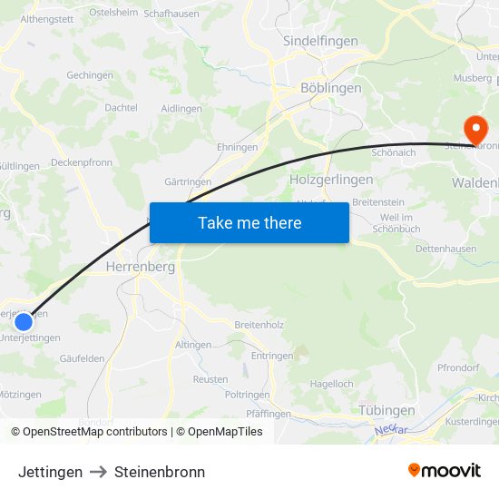 Jettingen to Steinenbronn map